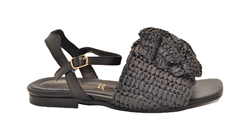 SANDALO CON TACCO E FIORE RAFIA BLACK